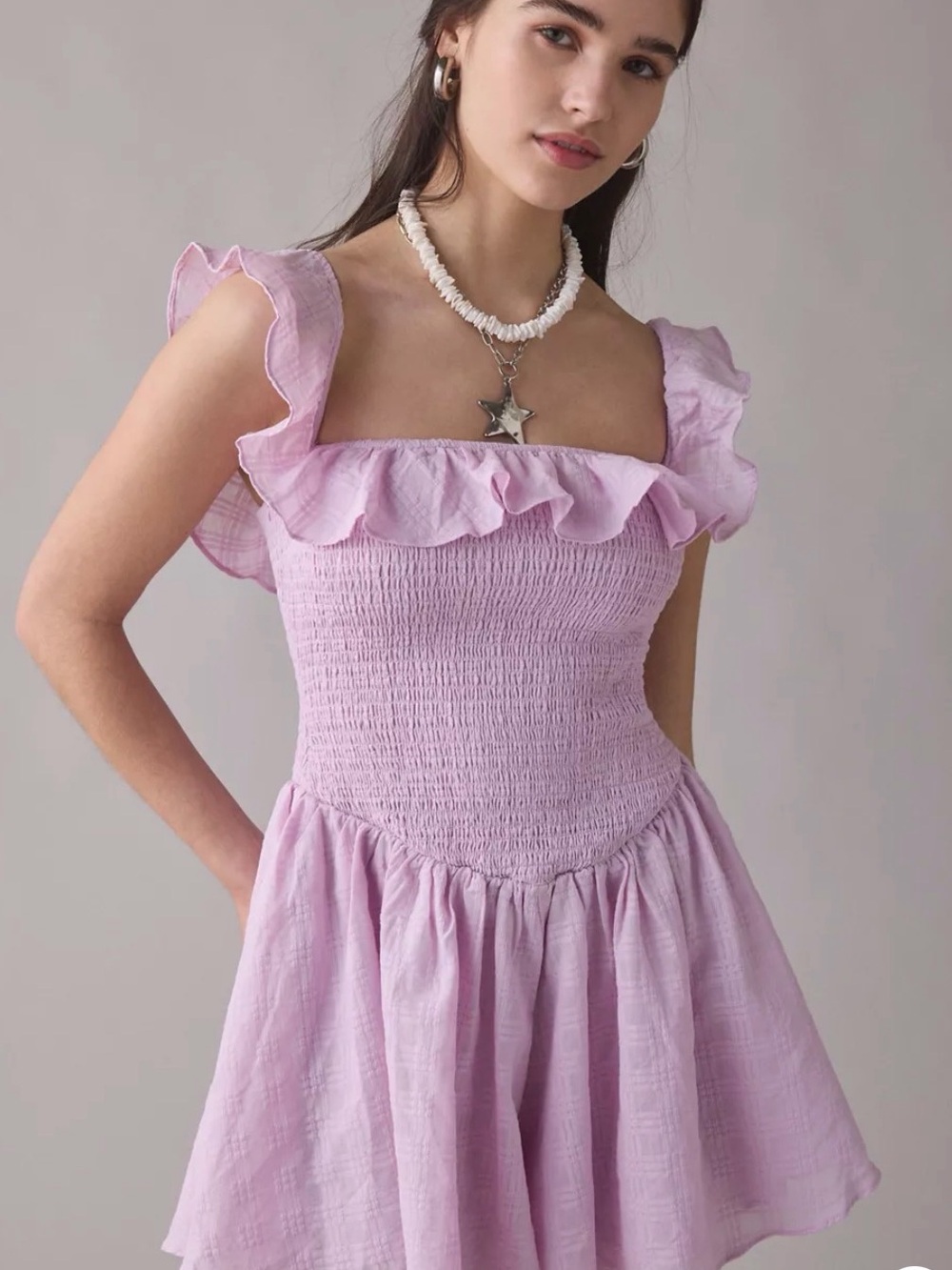 Kimchi Blue Clementine Smocked Ruffle Romper size L